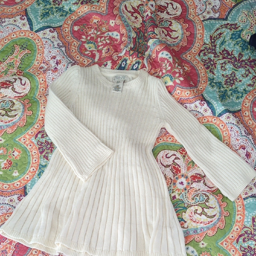 Rachel Zoe Cream Ribbed Knit Girls Sweater Dress